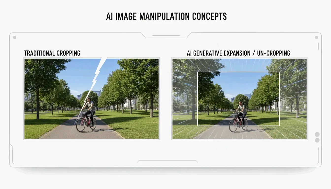 A comparison of traditional cropping vs AI generative expansion