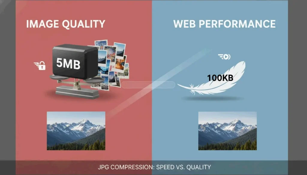 A high-quality visual showing the balance between file size and image clarity