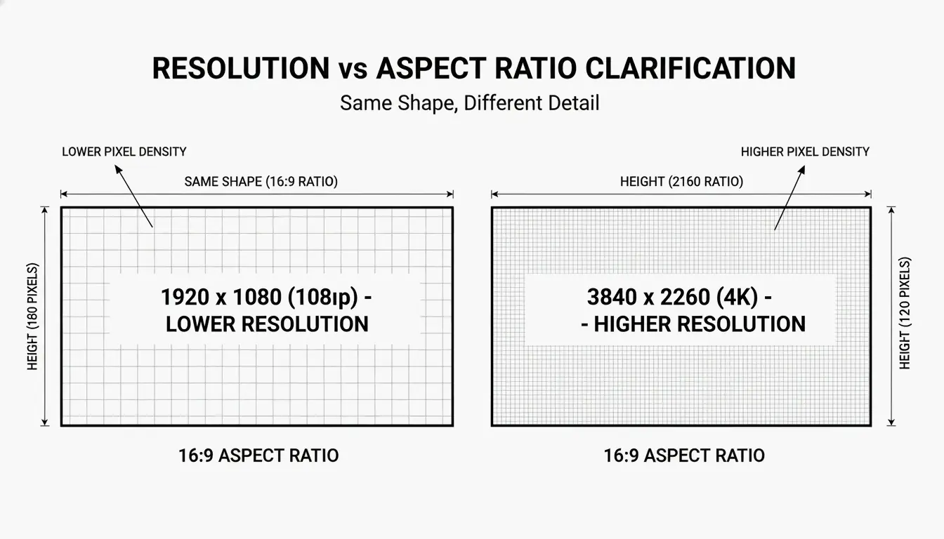 Comparison of Aspect Ratio vs. Resolution using 16:9 as a constant shape with different pixel densities.