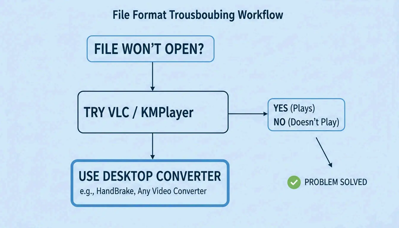 A simple 3-step decision flow for handling incompatible video files.
