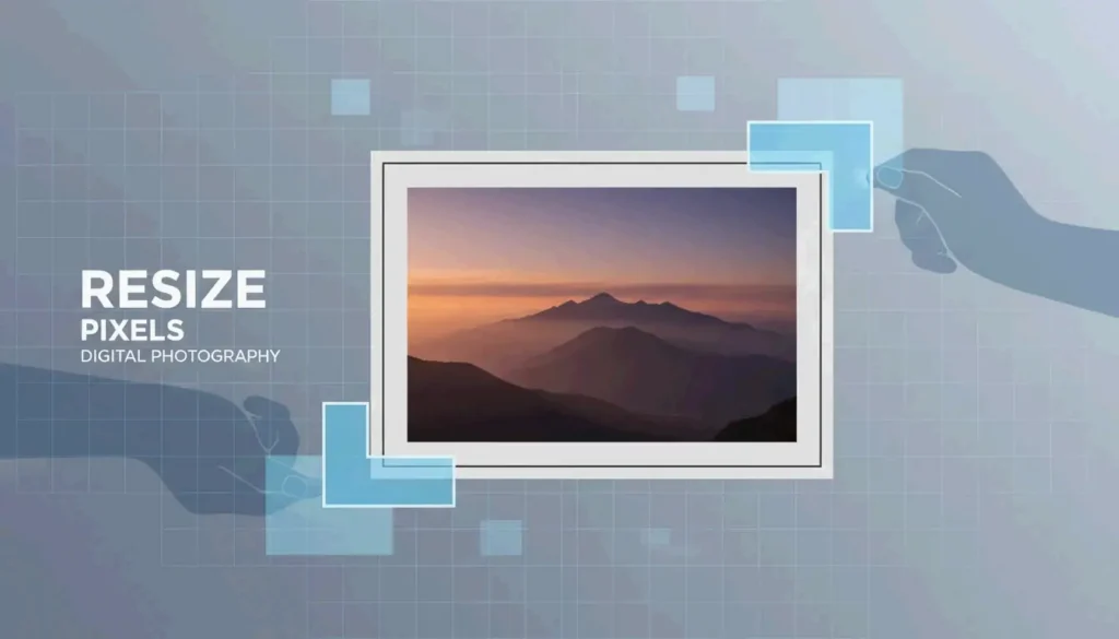 A clean, modern visual of a digital image being precisely scaled