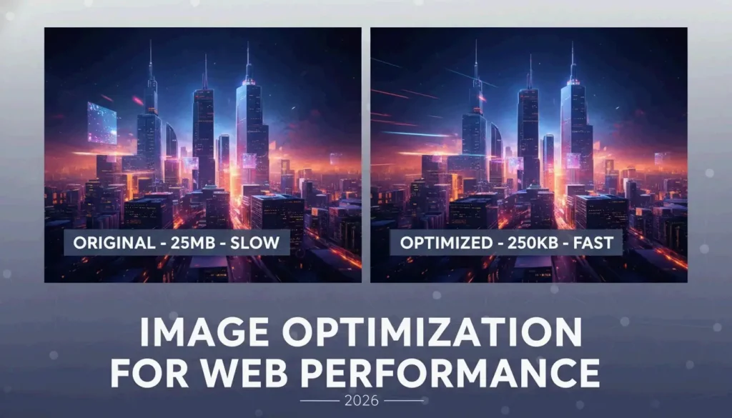 A sleek, modern visual representing the balance between image quality and file size optimization.