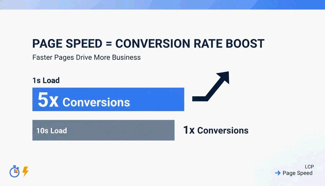 A minimalist comparison showing the direct correlation between page load speed and conversion rates.