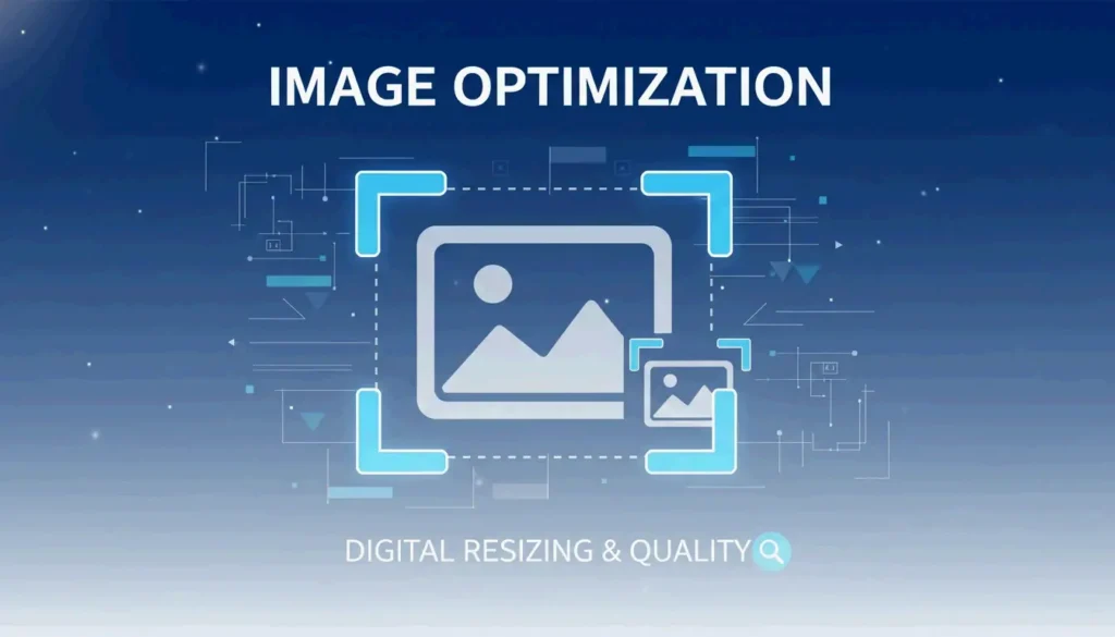 A clean, modern visual representing image resizing and digital optimization