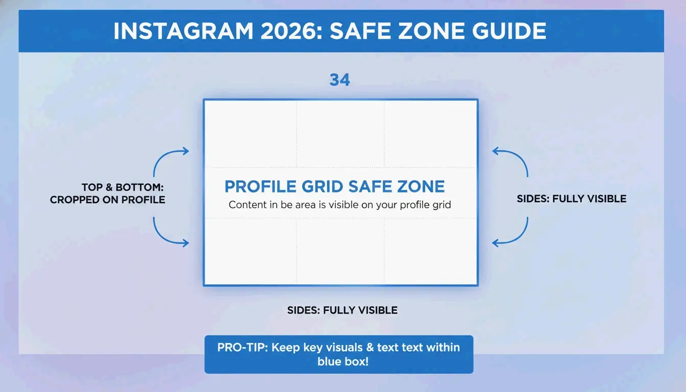 A simple visual guide of the 2026 Instagram "Safe Zone" and 3:4 profile grid preview.