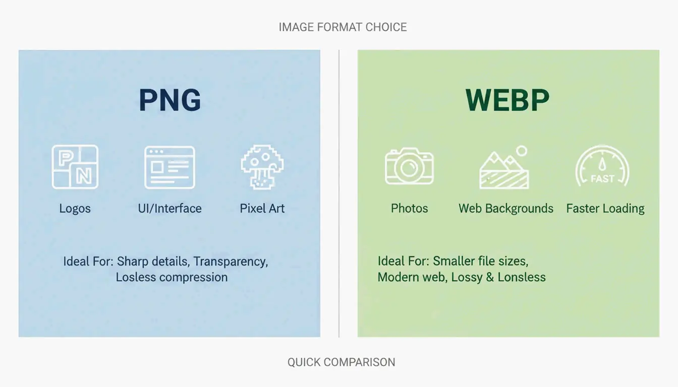 Comparison of PNG vs WebP for different use cases