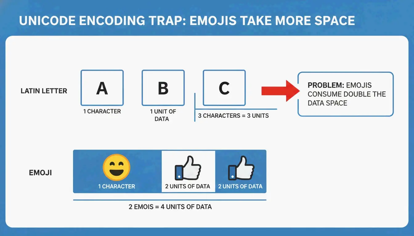 A simple comparison showing how an emoji consumes more 'space' than a standard letter.