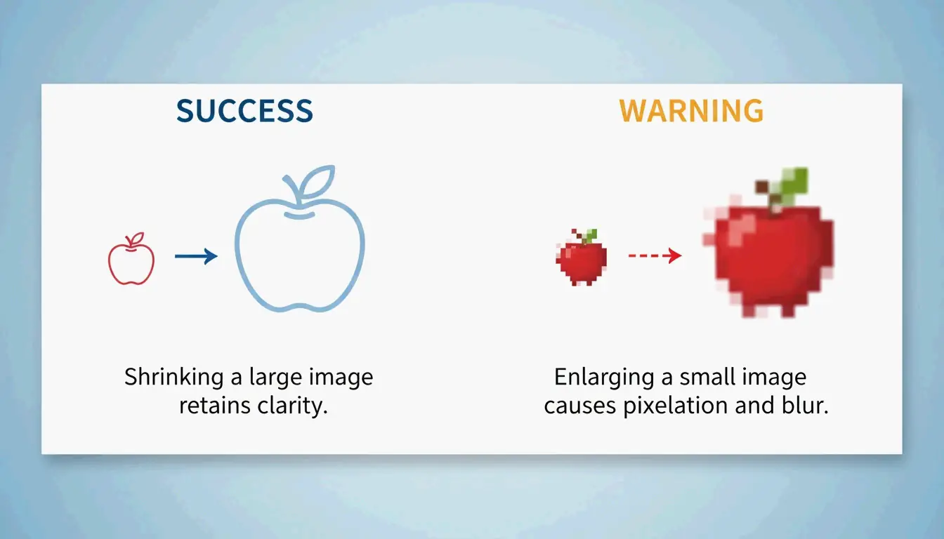 The difference between downscaling (sharp) and upscaling (blurry)