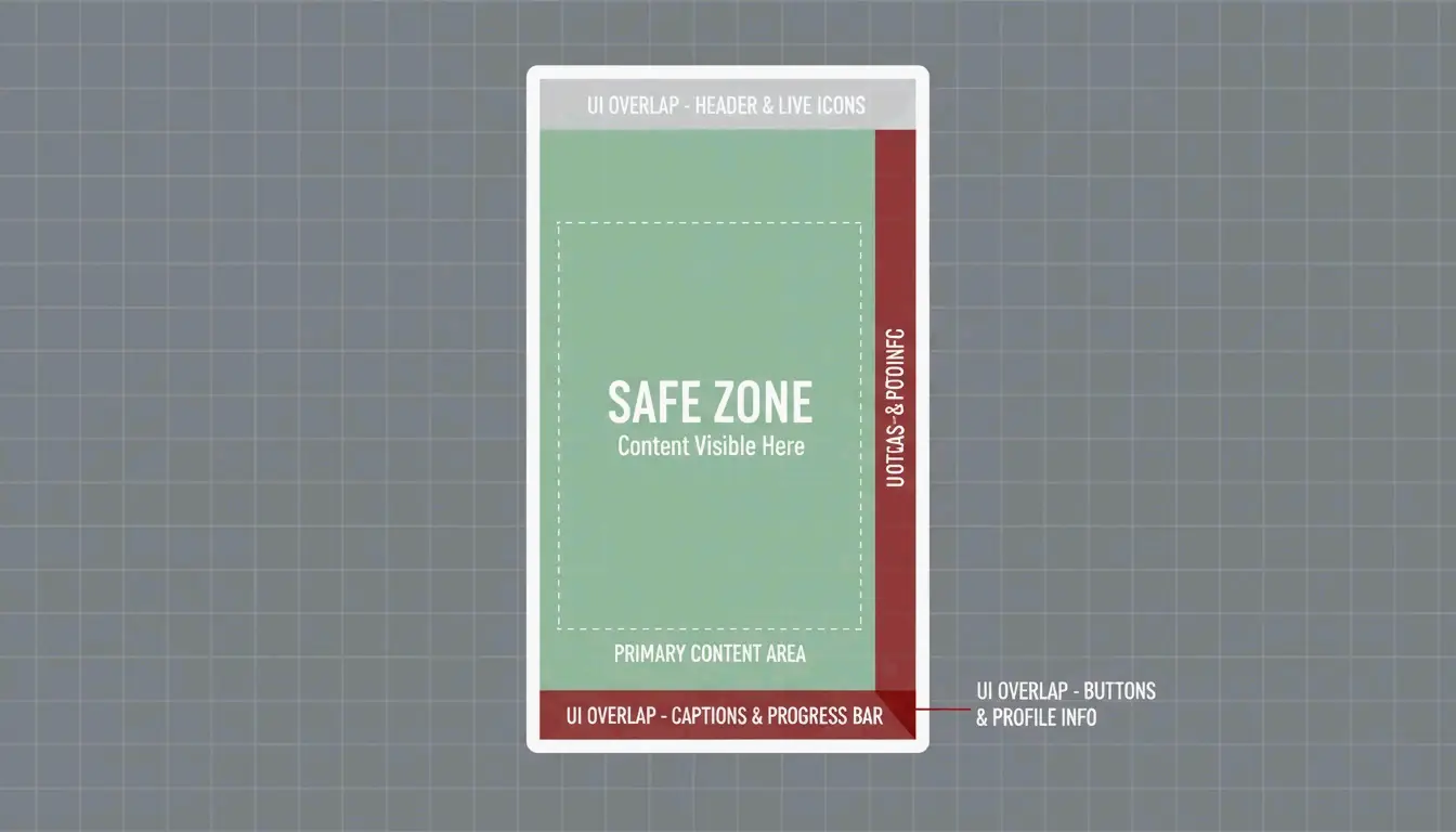 A 9:16 frame highlighting the central 'Safe Zone' away from UI elements.