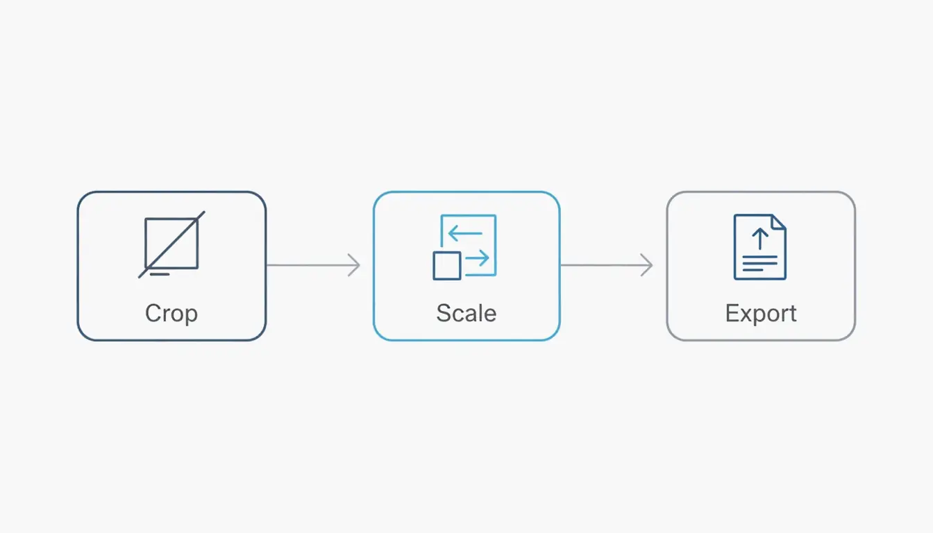 The 3-step professional workflow: Crop > Scale > Export.