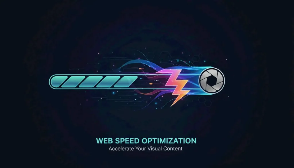 A high-tech visual representing website speed and image optimization