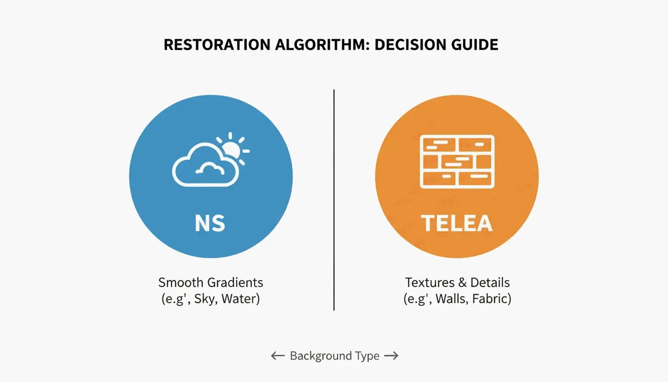 Comparison of NS (Smooth) vs TELEA (Textured) application scenarios.