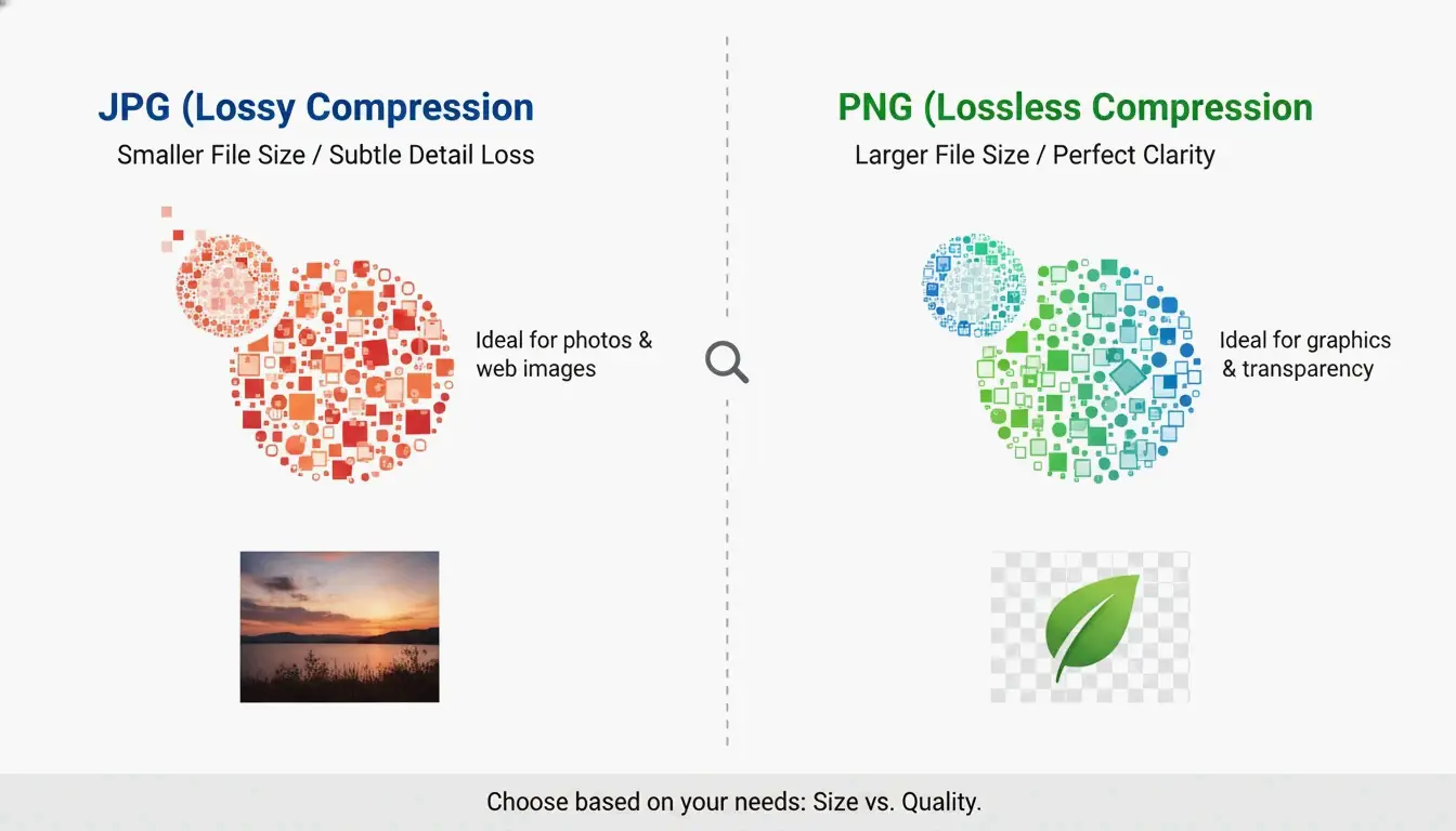 Simple visual comparison of JPG vs PNG file size and clarity