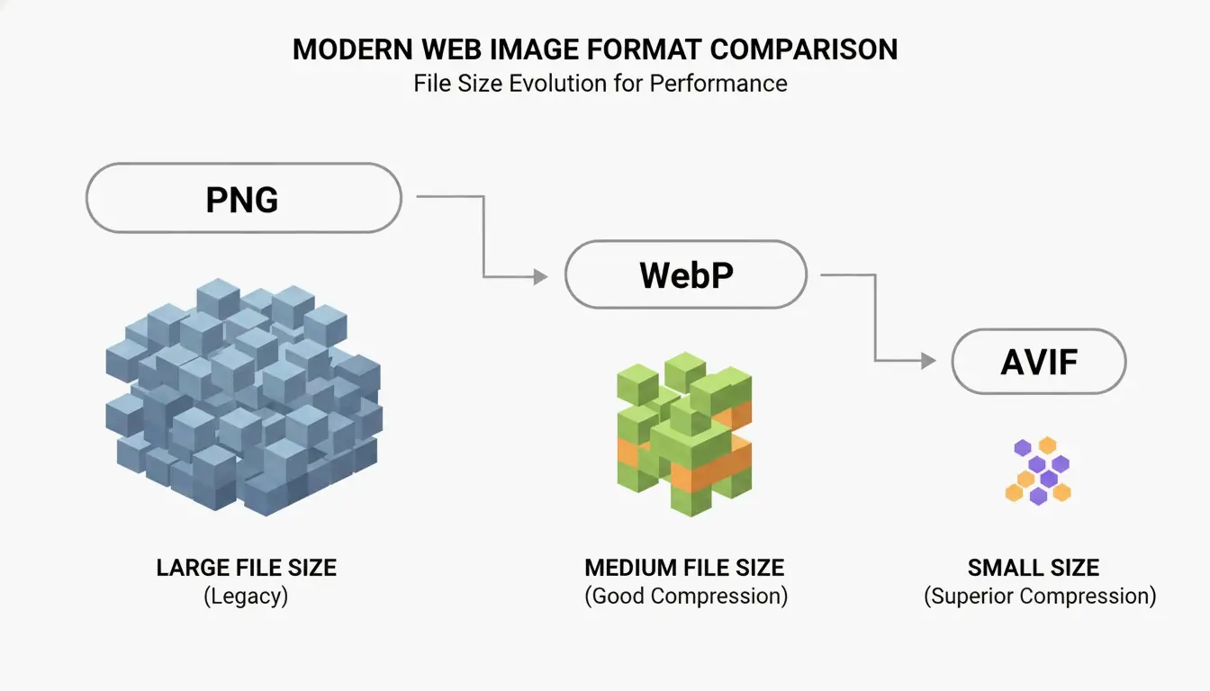 Simple comparison of PNG vs WebP/AVIF file containers/sizes
