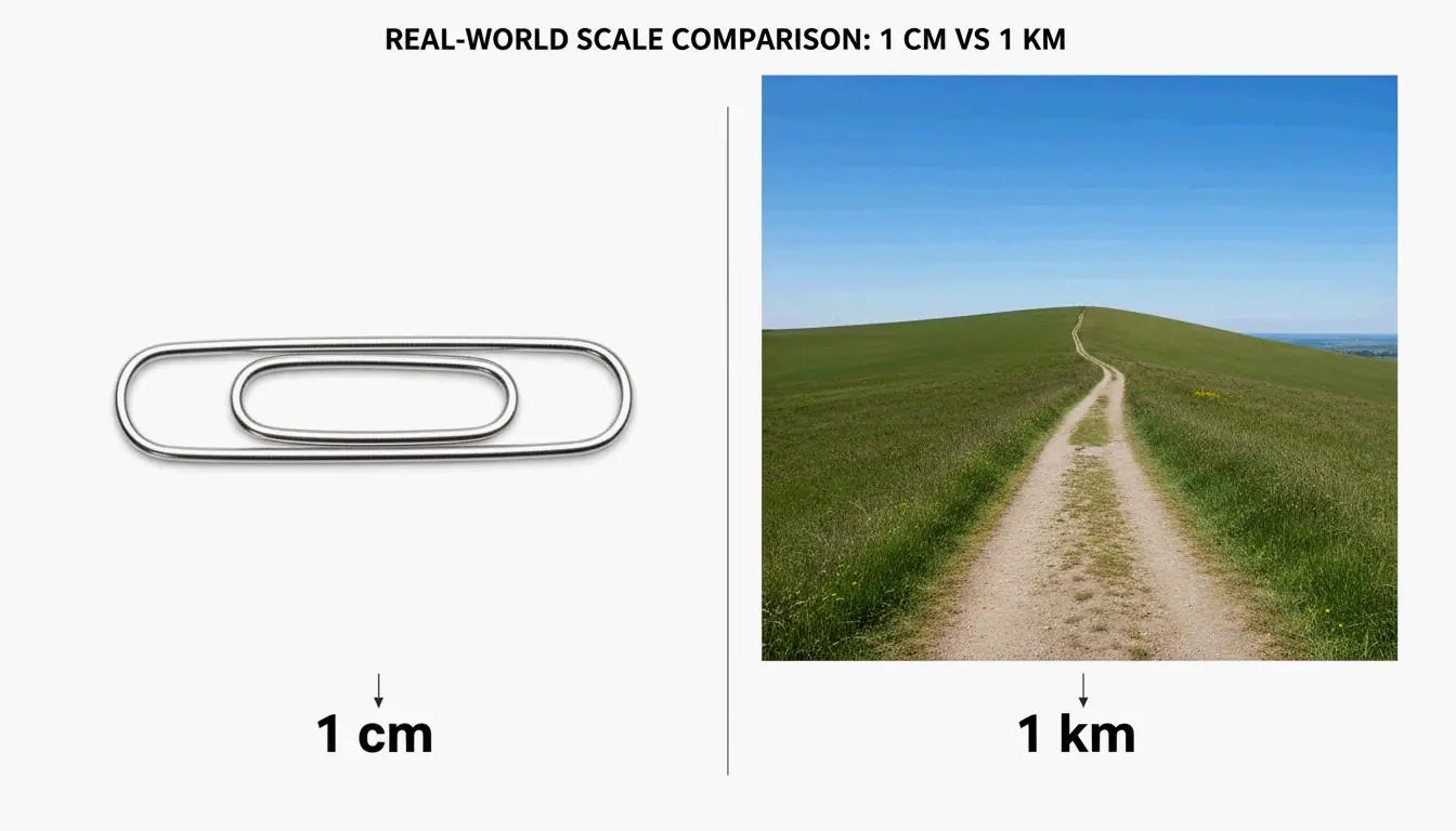 A clean side-by-side comparison of a paperclip and a long path
