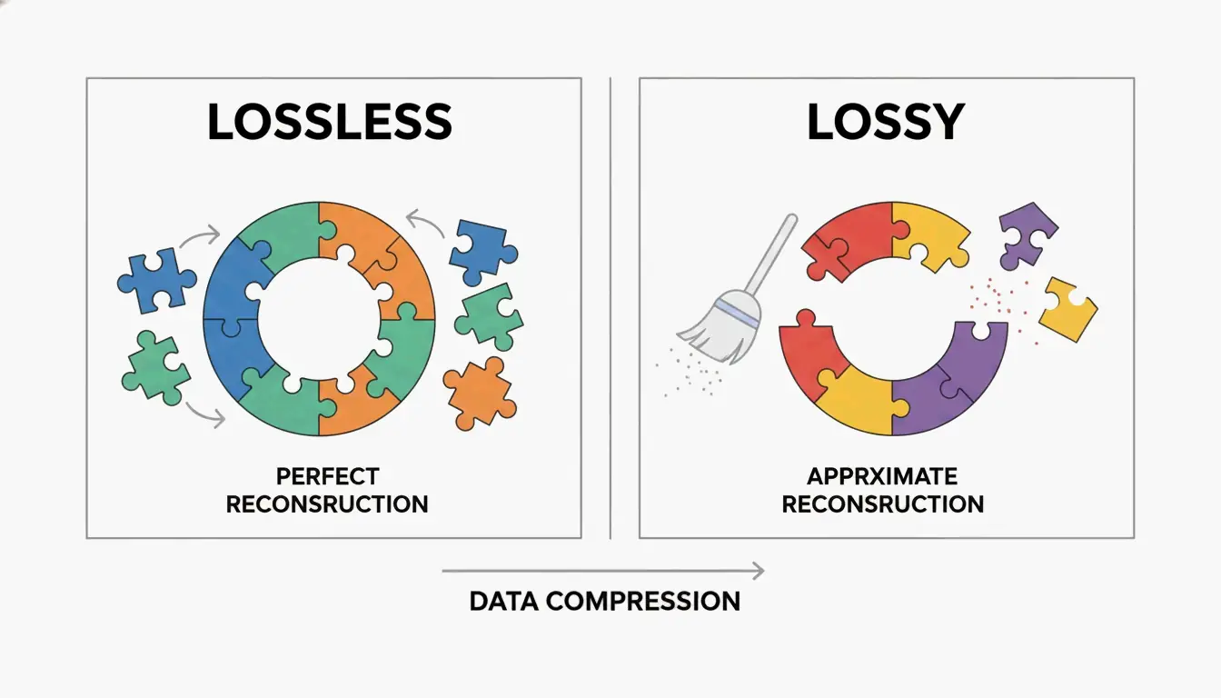 A simple side-by-side comparison of Lossless (identical) vs. Lossy (optimized) data structures.