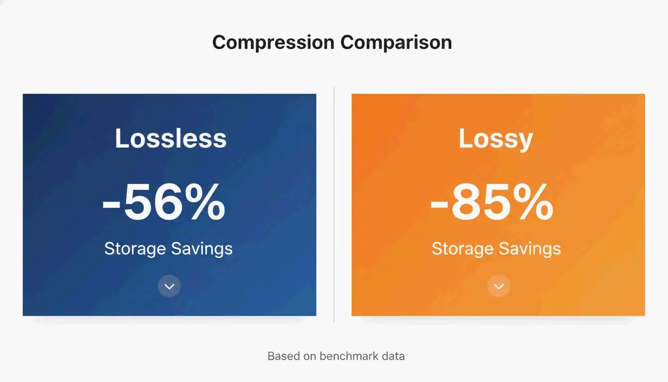 核心对比：Lossless (56% 节省) vs Lossy (85% 节省)